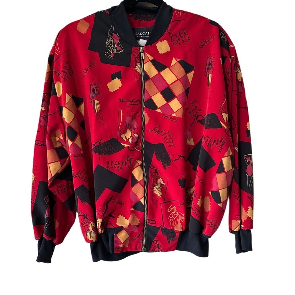 Vintage Cascais of California Bomber Jacket Small 80s 90s Abstract Art Print